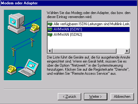 Modem-/Adapterauswahl